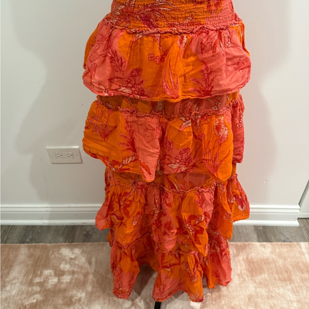 Free People Vibrant Orange and Red Maxi Skirt